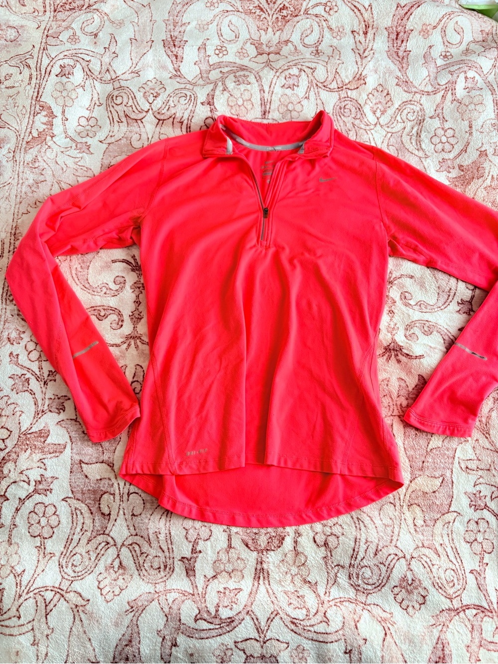 Nike Bright Coral Quarter-Zip Long Sleeve Top